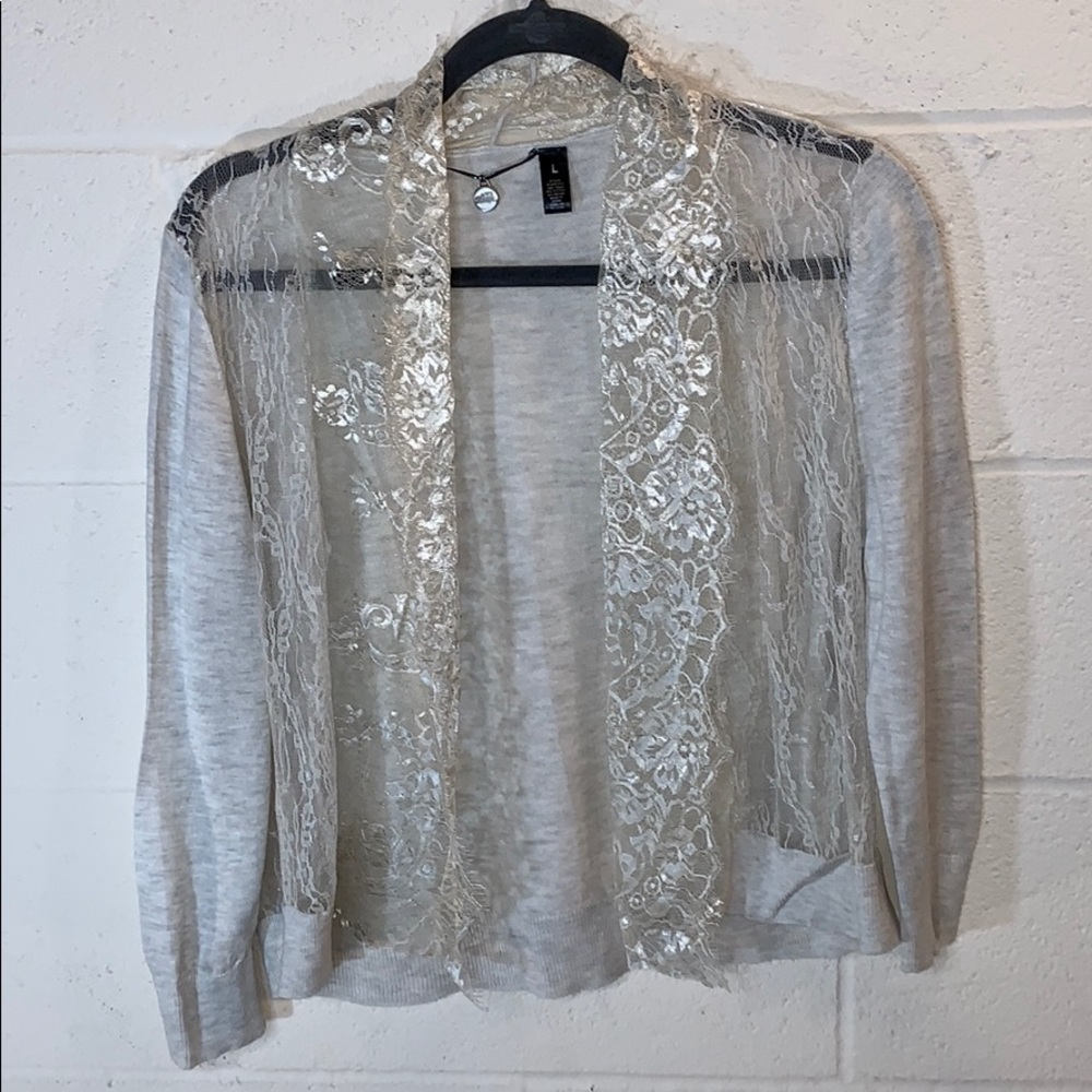 BKE Lightweight Lace Front Cardigan